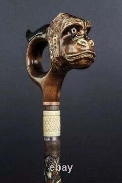 Wooden Hand Carved Unique Monkey Head Walking Stick 36 Handmade Walking cane