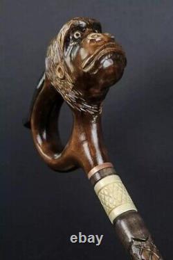 Wooden Hand Carved Unique Monkey Head Walking Stick 36 Handmade Walking cane