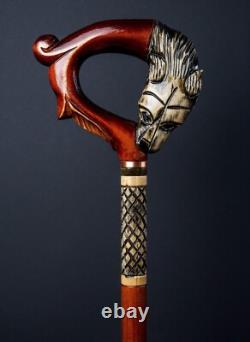 Wooden Hand Carved Wolf Style Cane Vintage Wooden Walking Stick Handmade Cane