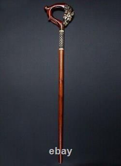 Wooden Hand Carved Wolf Style Cane Vintage Wooden Walking Stick Handmade Cane