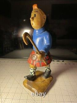 Wooden Hand carved Hiking Tin Tin With Walking Stick/Cane Figurine hand painted