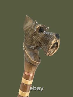 Wooden Terier Dog Carved Wood Cane Animal Head Handle