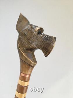 Wooden Terier Dog Carved Wood Cane Animal Head Handle
