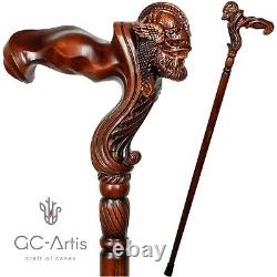 Wooden Walking Cane Stick Viking Warrior man Ergonomic Handle Original GC-Artis