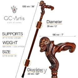 Wooden Walking Cane Stick Viking Warrior man Ergonomic Handle Original GC-Artis