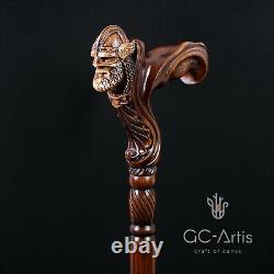 Wooden Walking Cane Stick Viking Warrior man Ergonomic Handle Original GC-Artis