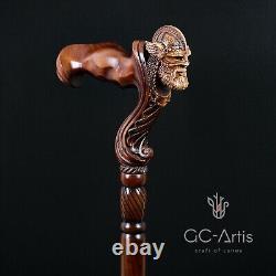 Wooden Walking Cane Stick Viking Warrior man Ergonomic Handle Original GC-Artis