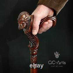 Wooden Walking Cane Stick Viking Warrior man Ergonomic Handle Original GC-Artis
