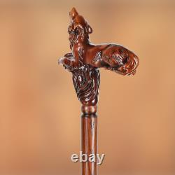 Wooden Walking Cane Wolf Hand carved walking stick for men women