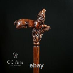 Wooden Walking Cane Wolf Hand carved walking stick for men women