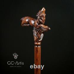 Wooden Walking Cane Wolf Hand carved walking stick for men women