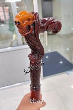 Wooden Walking Cane with Skull Handle 36 Wood Carved Walking Stick for Men