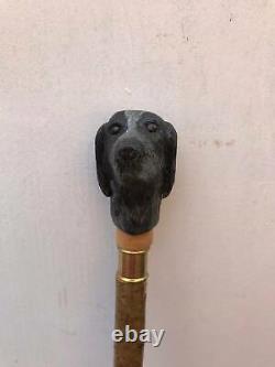 Wooden Walking Stick Cane Dog Head Palm Grip Ergonomic Handle Animal Wood Carved