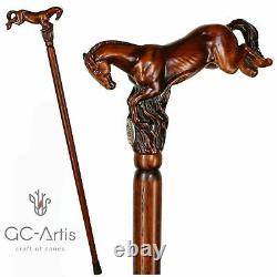 Wooden Walking Stick Cane Horse gift for men women ladies gentleman wood carved