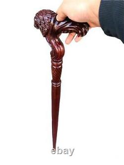 Wooden Walking Stick Cane Lion Head Palm Grip Ergonomic Handle Anima Wood Carve