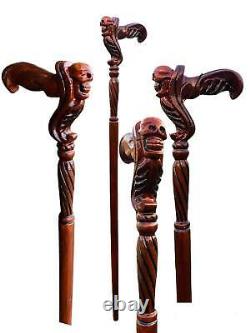 Wooden Walking Stick Cane Lion Head Palm Grip Ergonomic HandleAnimal Wood Carve