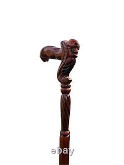 Wooden Walking Stick Cane Lion Head Palm Grip Ergonomic HandleAnimal Wood Carve