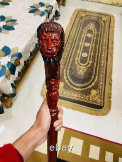 Wooden Walking Stick Cane Lion Head Palm Grip Ergonomic HandleAnimal Wood Carved