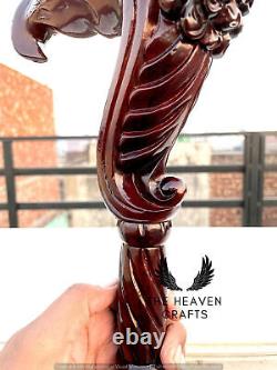 Wooden Walking Stick Cane Lion Head Palm Grip Ergonomic HandleAnimal Wood Carved