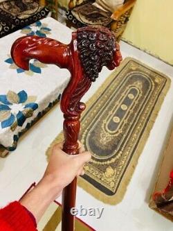 Wooden Walking Stick Cane Lion Head Palm Grip Ergonomic HandleAnimal Wood Carved