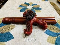 Wooden Walking Stick Cane Lion Head Palm Grip Ergonomic HandleAnimal Wood Carved