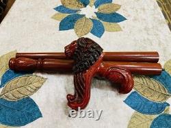 Wooden Walking Stick Cane Lion Head Palm Grip Ergonomic HandleAnimal Wood Carved