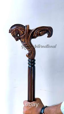 Wooden Walking Stick Horse Design, Handcrafted / Carved Walking Stick, Durable W