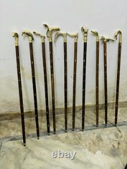 Wooden Walking Stick With 10 Brass Different Handle Walking Sticks Cane