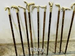 Wooden Walking Stick With 10 Brass Different Handle Walking Sticks Cane
