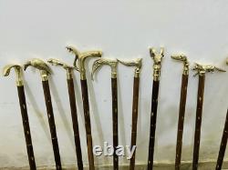 Wooden Walking Stick With 10 Brass Different Handle Walking Sticks Cane