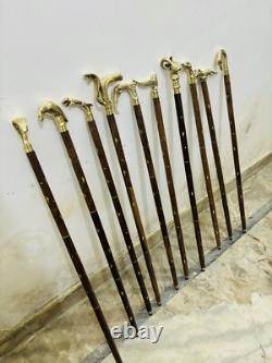Wooden Walking Stick With 10 Brass Different Handle Walking Sticks Cane