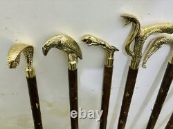 Wooden Walking Stick With 10 Brass Different Handle Walking Sticks Cane