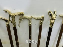 Wooden Walking Stick With 10 Brass Different Handle Walking Sticks Cane