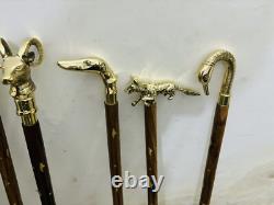 Wooden Walking Stick With 10 Brass Different Handle Walking Sticks Cane
