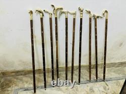 Wooden Walking Stick With 10 Brass Different Handle Walking Sticks Cane