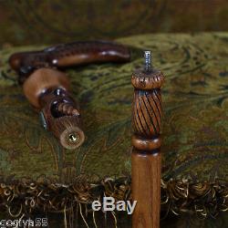 Wooden Walking Stick ane Hand Carved Engraved Handle Paradise Apple Tree