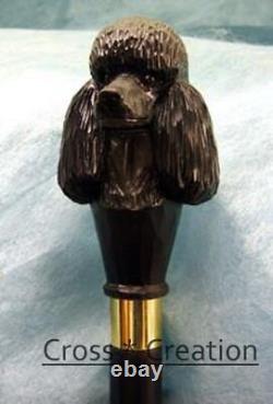 Wooden Walking Stick cane Poodle Dog Head Carved Handle Unique Style cane gift