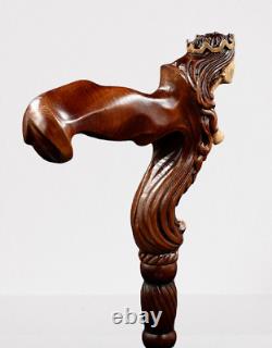 Wooden Walking Stick with Beautiful Lady Head Hand Carved Handle X-Mas Gift