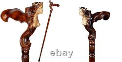 Wooden Walking Stick with Beautiful Lady Head Hand Carved Handle X-Mas Gift