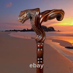 Wooden Walking Stick with T-rex Dinosaur Dragon Head Wood Carved Walking Can