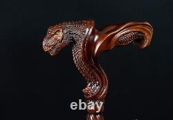 Wooden Walking Stick with T-rex Dinosaur Dragon Head Wood Carved Walking Cane