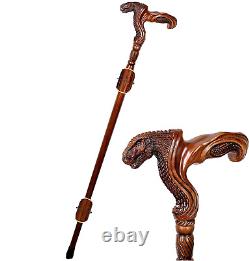 Wooden Walking Stick with T-rex Dinosaur Dragon Head Wood Carved Walking Cane