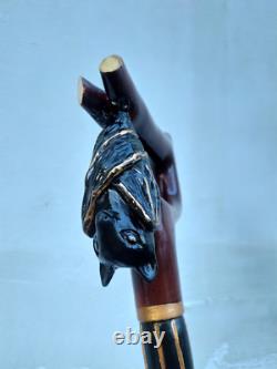 Wooden cane bat Carved handle and staff Wood walking stick Hand carved Hiking st