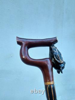 Wooden cane bat Carved handle and staff Wood walking stick Hand carved Hiking st