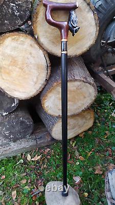 Wooden cane bat Carved handle and staff Wood walking stick Hand carved Hiking st