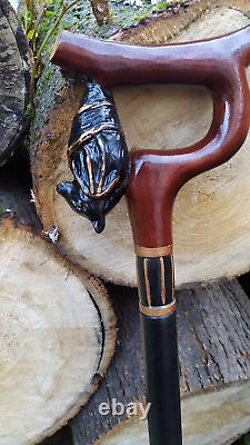 Wooden cane bat Carved handle and staff Wood walking stick Hand carved Hiking st