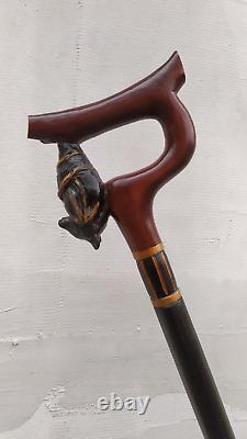 Wooden cane bat Carved handle and staff Wood walking stick Hand carved Hiking st