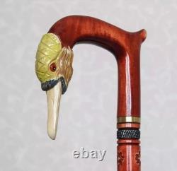 Wooden cane bird head Carved handle Walking stick Hiking stick handmade Carved