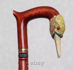 Wooden cane bird head Carved handle Walking stick Hiking stick handmade Carved