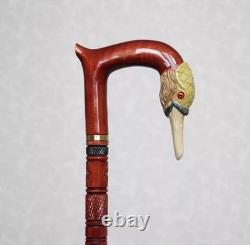 Wooden cane bird head Carved handle Walking stick Hiking stick handmade Carved